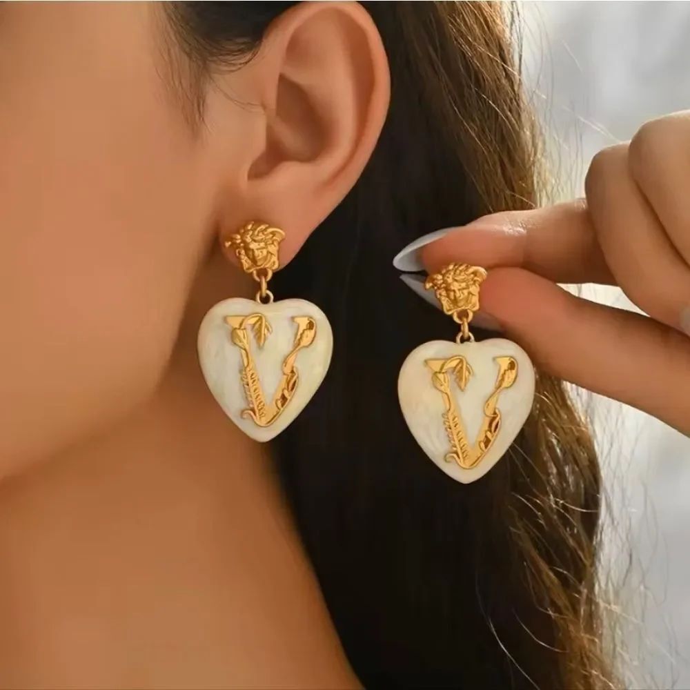 Designer Inspired Luxury 18K Gold Plated V Medusa Heart  Earrings